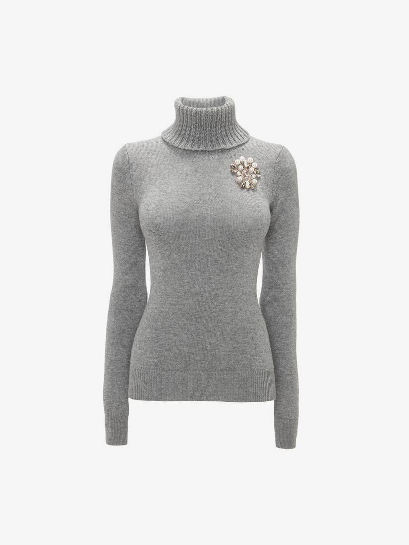 Prendas De Punto Alexander McQueen Embroidered Cashmere Roll Neck Mujer - Grises - Mexico 498-DAWGTM